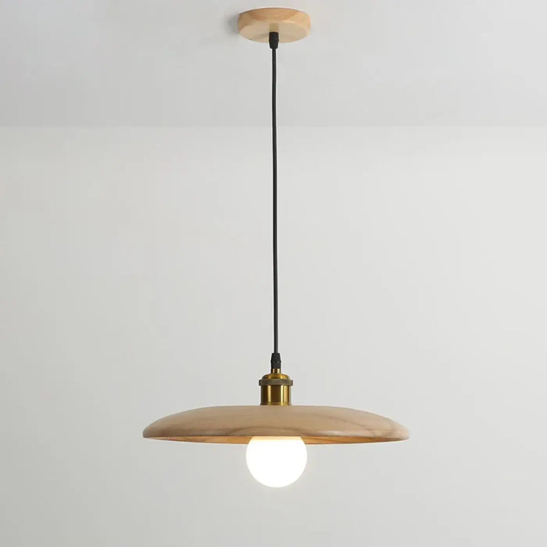 Suspension en bois naturel avec abat-jour rond style minimaliste