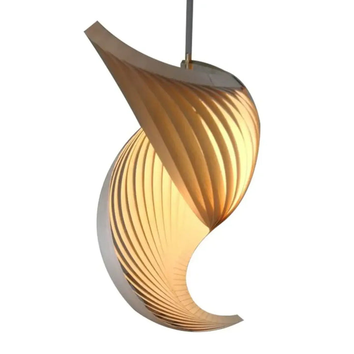 Suspension bois sculptural en forme torsadée élégante lumineuse