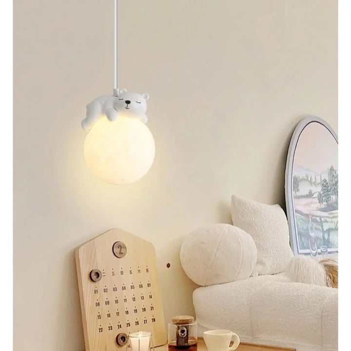 Suspension boules LED avec animaux polaires pour chambre enfant