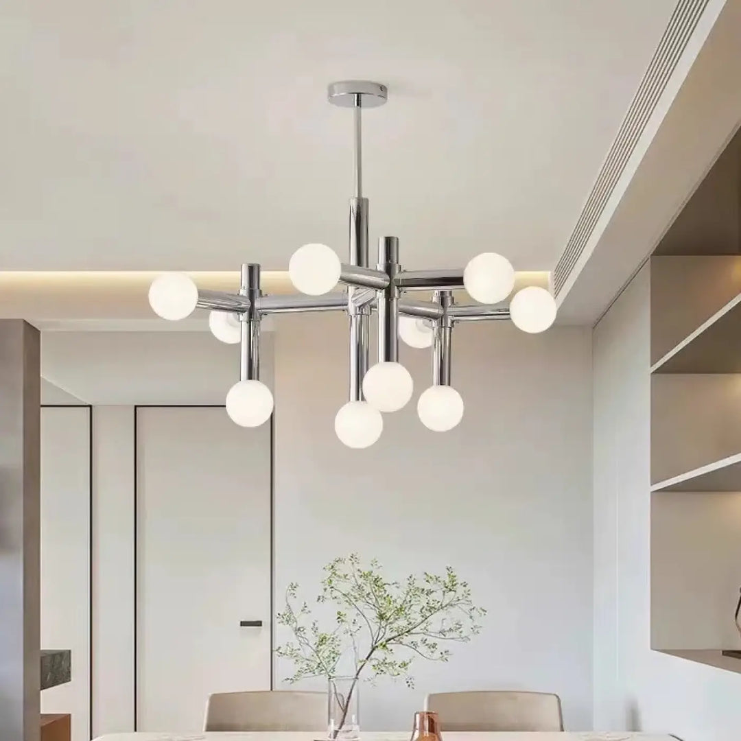 Suspension Branchée Chrome Avec Diffuseurs Sphériques

