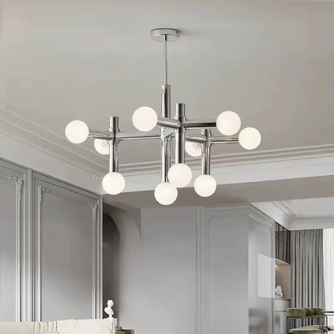 Suspension Branchée Chrome Avec Diffuseurs Sphériques

