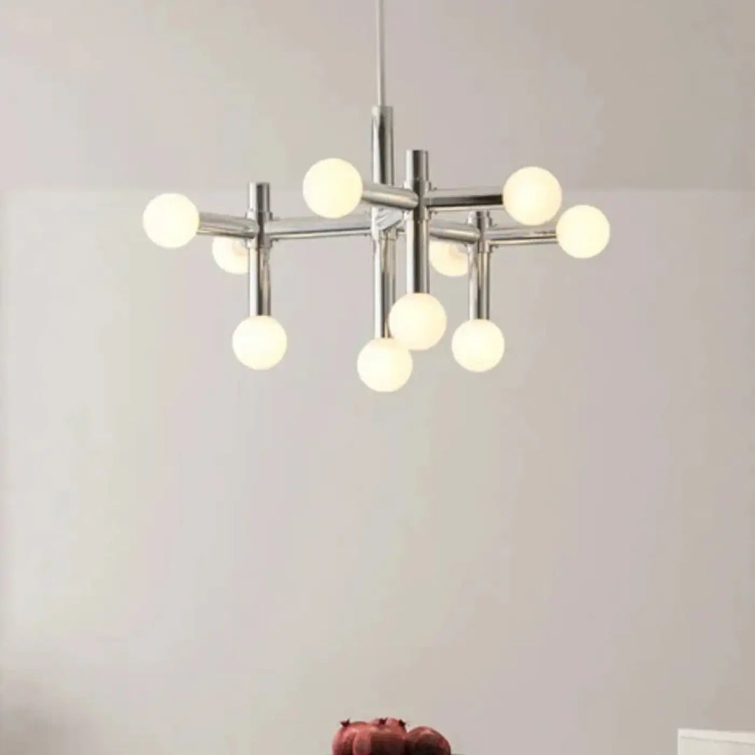 Suspension Branchée Chrome Avec Diffuseurs Sphériques

