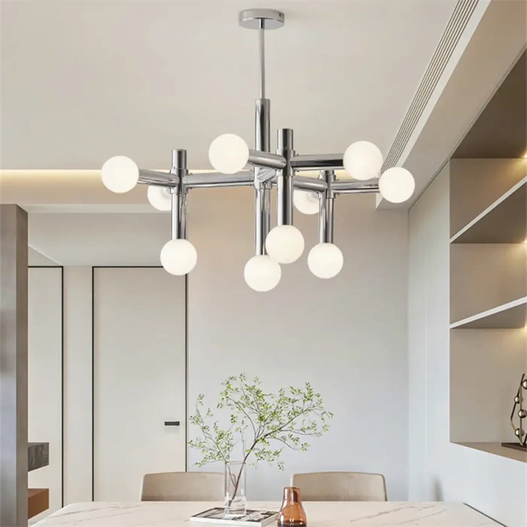 Suspension Branchée Chrome Avec Diffuseurs Sphériques

