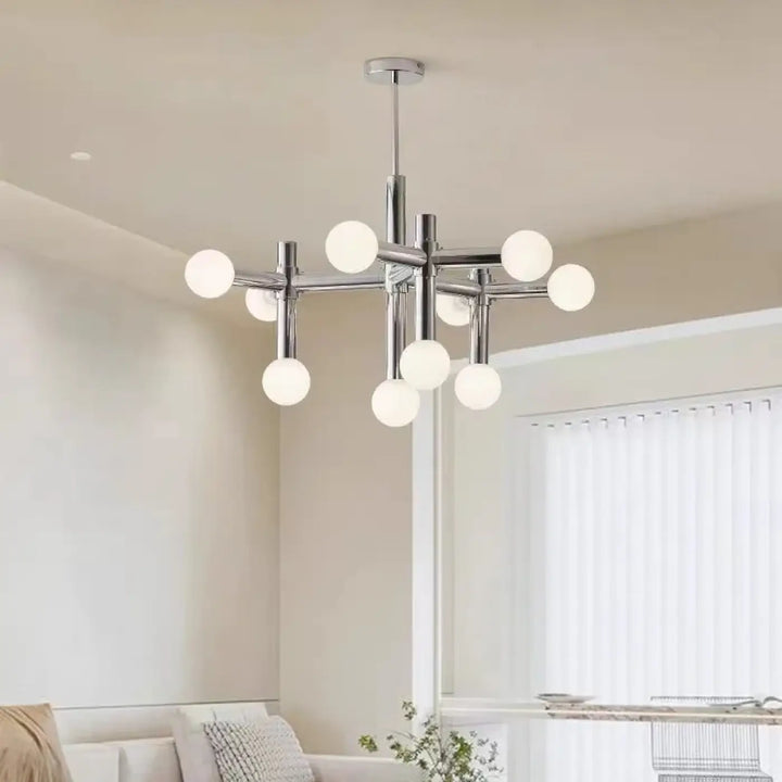 Suspension Branchée Chrome Avec Diffuseurs Sphériques

