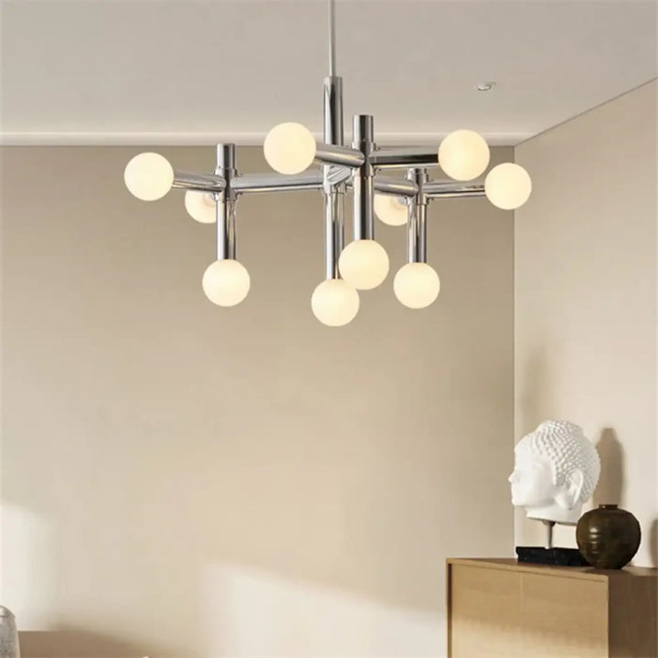 Suspension Branchée Chrome Avec Diffuseurs Sphériques

