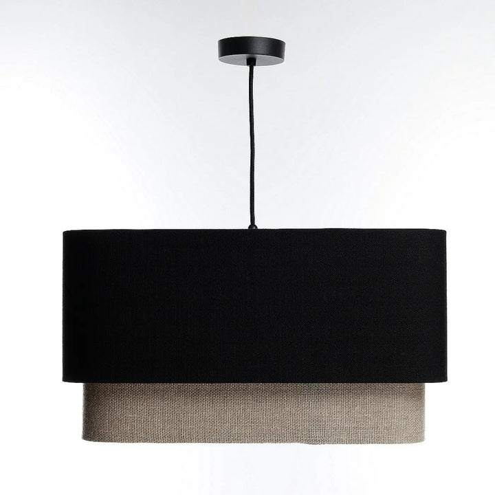 Suspension carrée noire kwadro duo avec abat-jour en textile raffiné noir et beige à double niveau