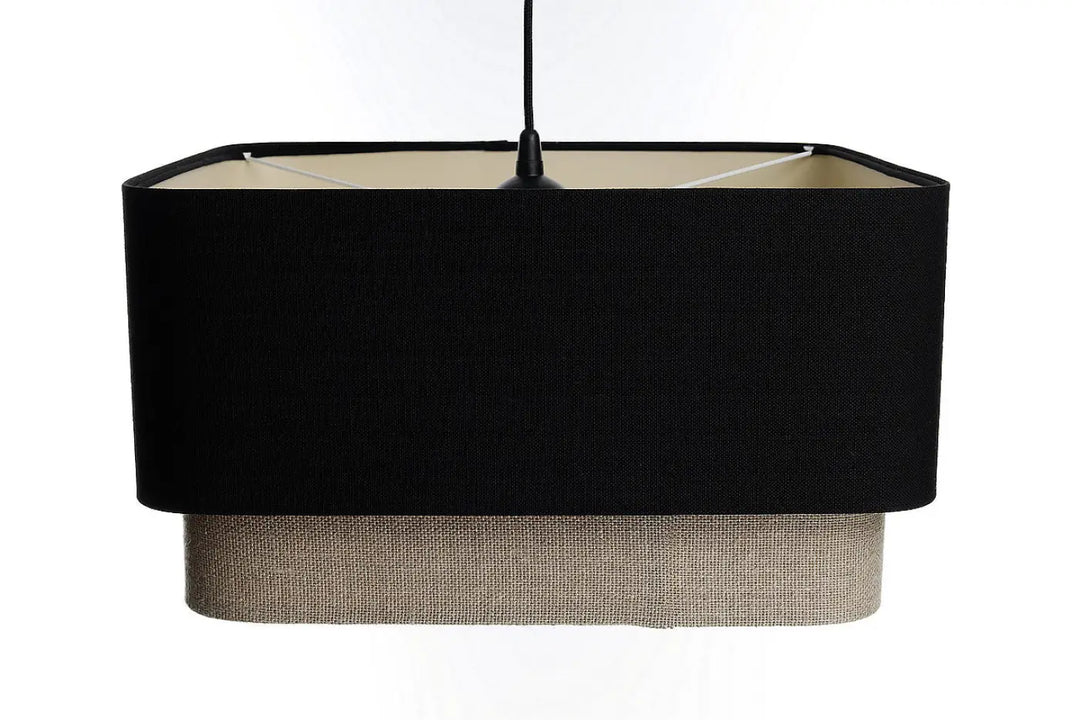 Suspension carrée noire kwadro duo avec textile raffiné beige et noir à deux niveaux pour éclairage moderne