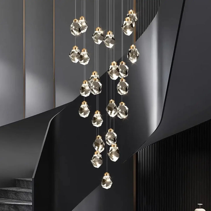 Suspension Cascade Cristal Moderne Élégante Pour Escalier