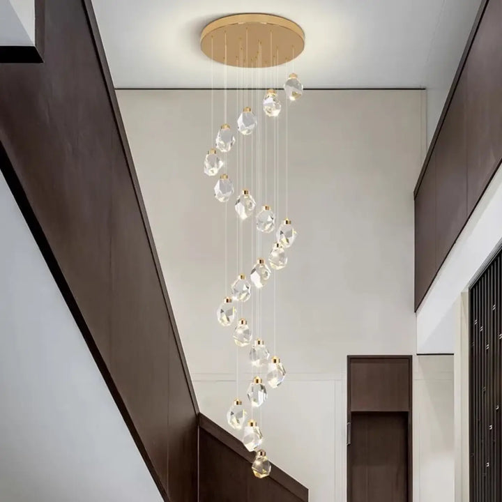 Suspension Cascade Cristal Moderne Élégante Pour Escalier