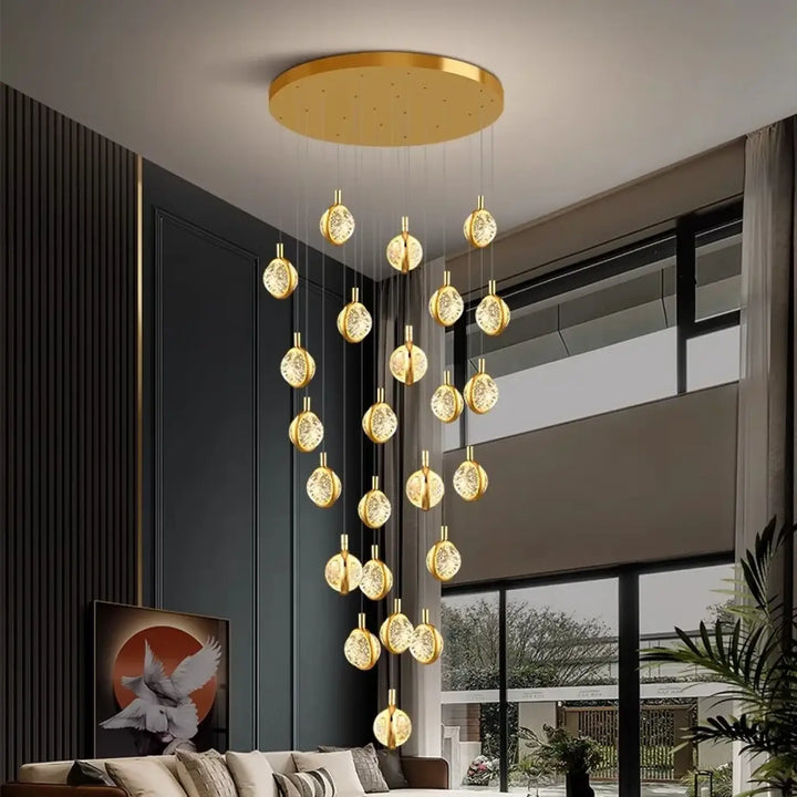 Suspension Cascade Dorée à Disques Cristal Design Luxueux

