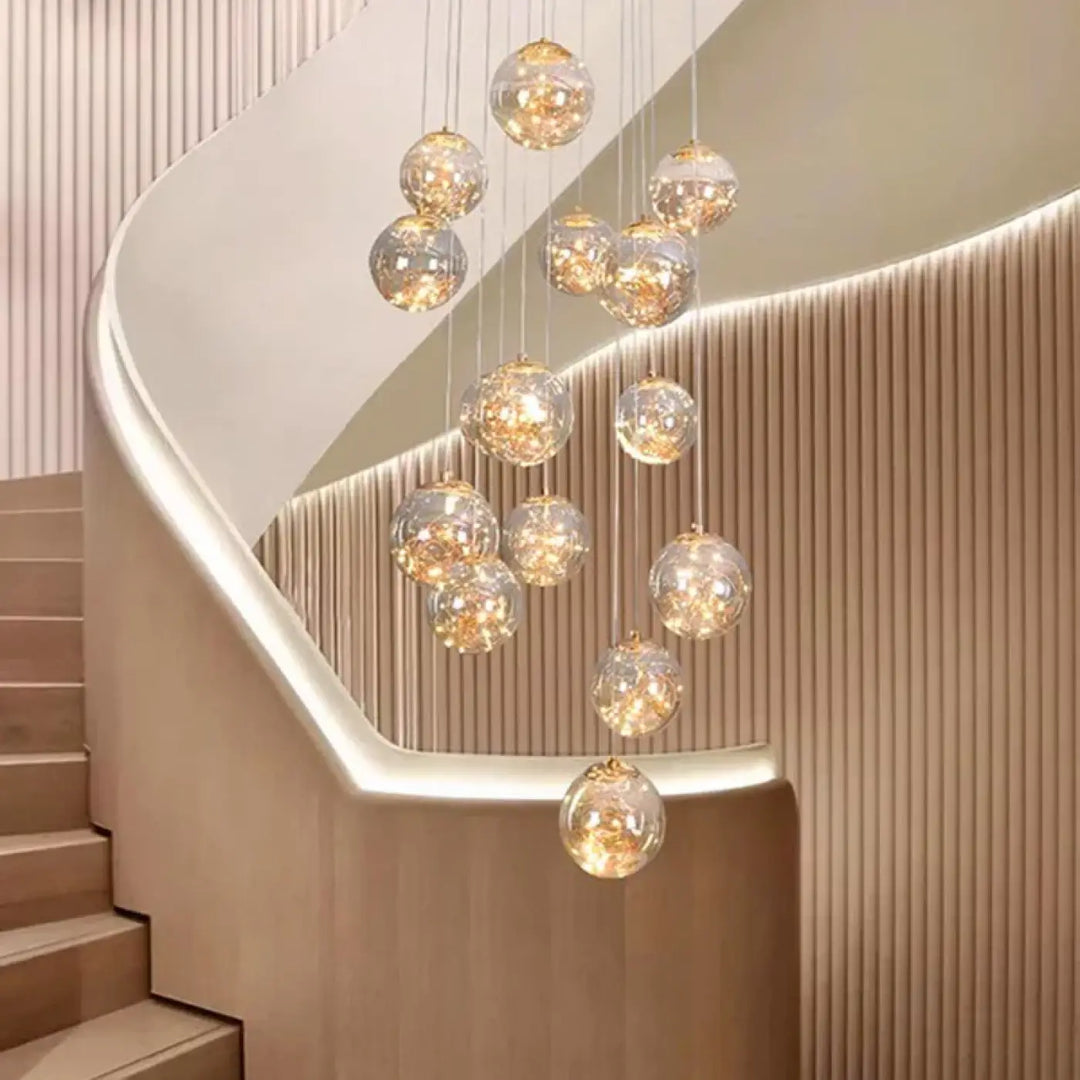 Suspension Cascade Moderne Boules Cristal Ambiance Chic