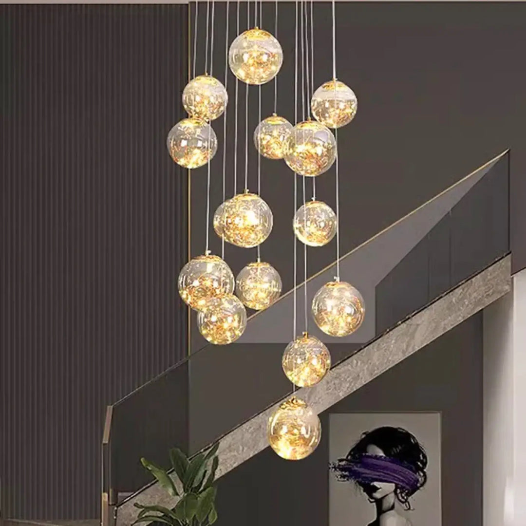 Suspension Cascade Moderne Boules Cristal Ambiance Chic
