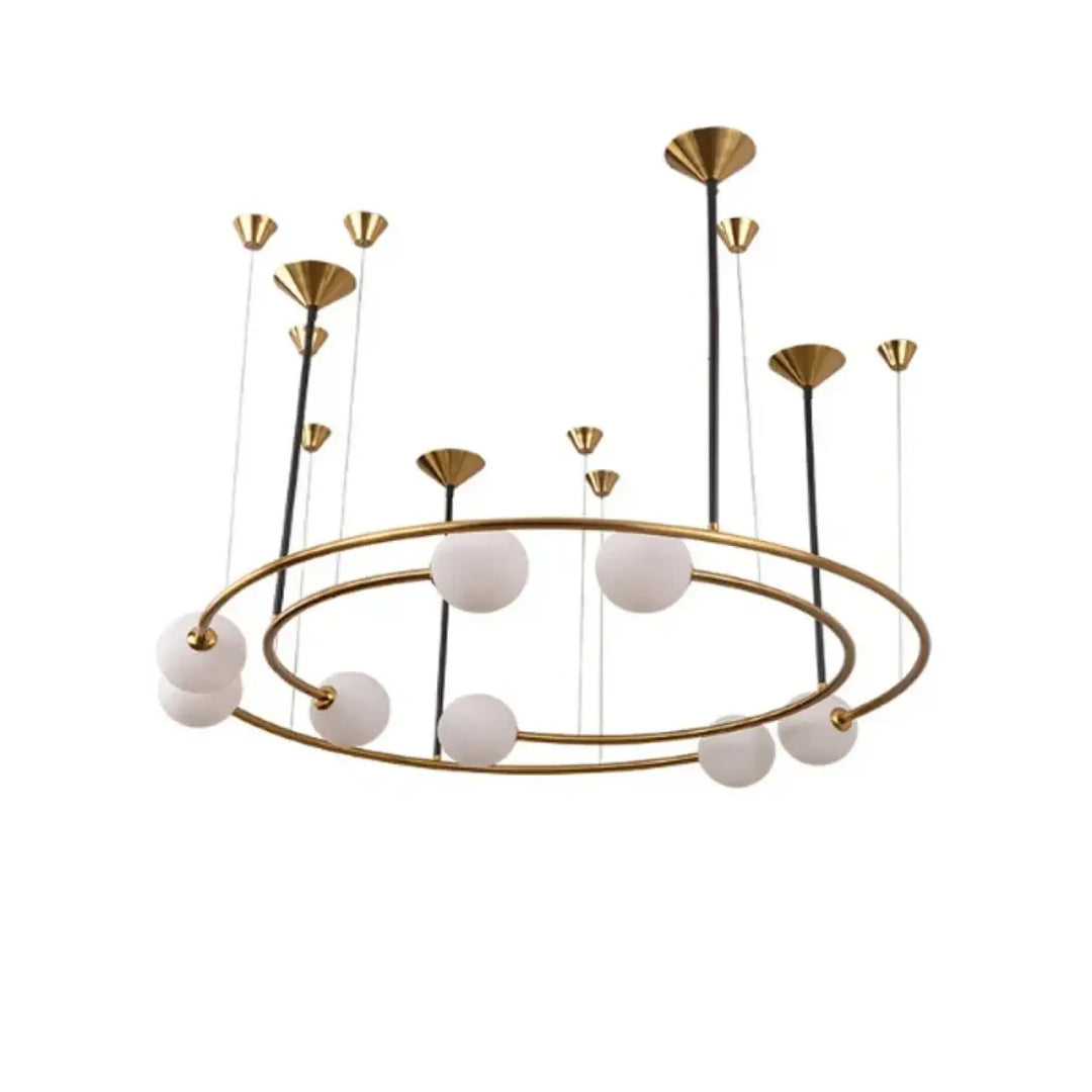Suspension Circulaire Aérienne À Globes En Verre Et Métal Doré

