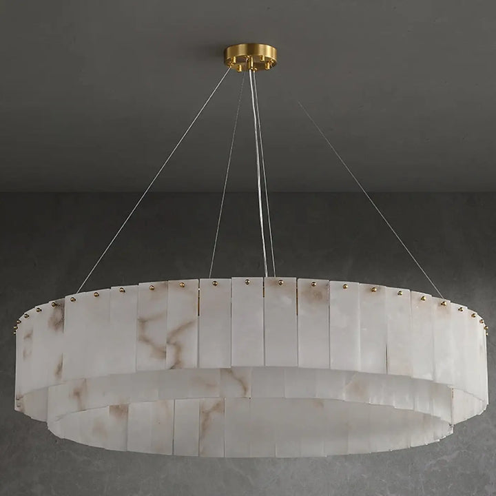 Suspension circulaire effet marbre led design blanc chic