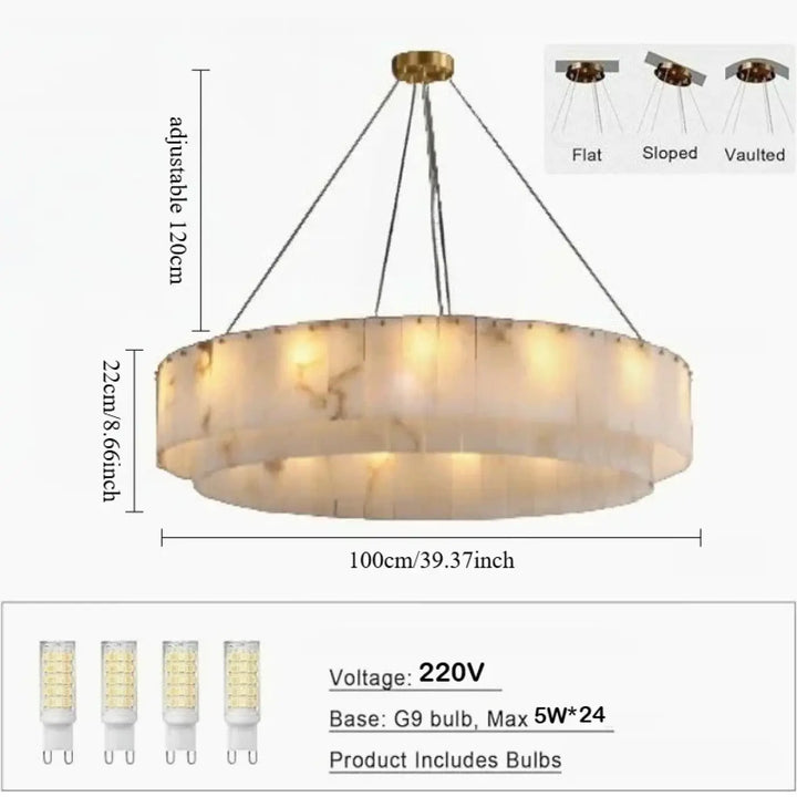 Suspension circulaire effet marbre led design blanc chic