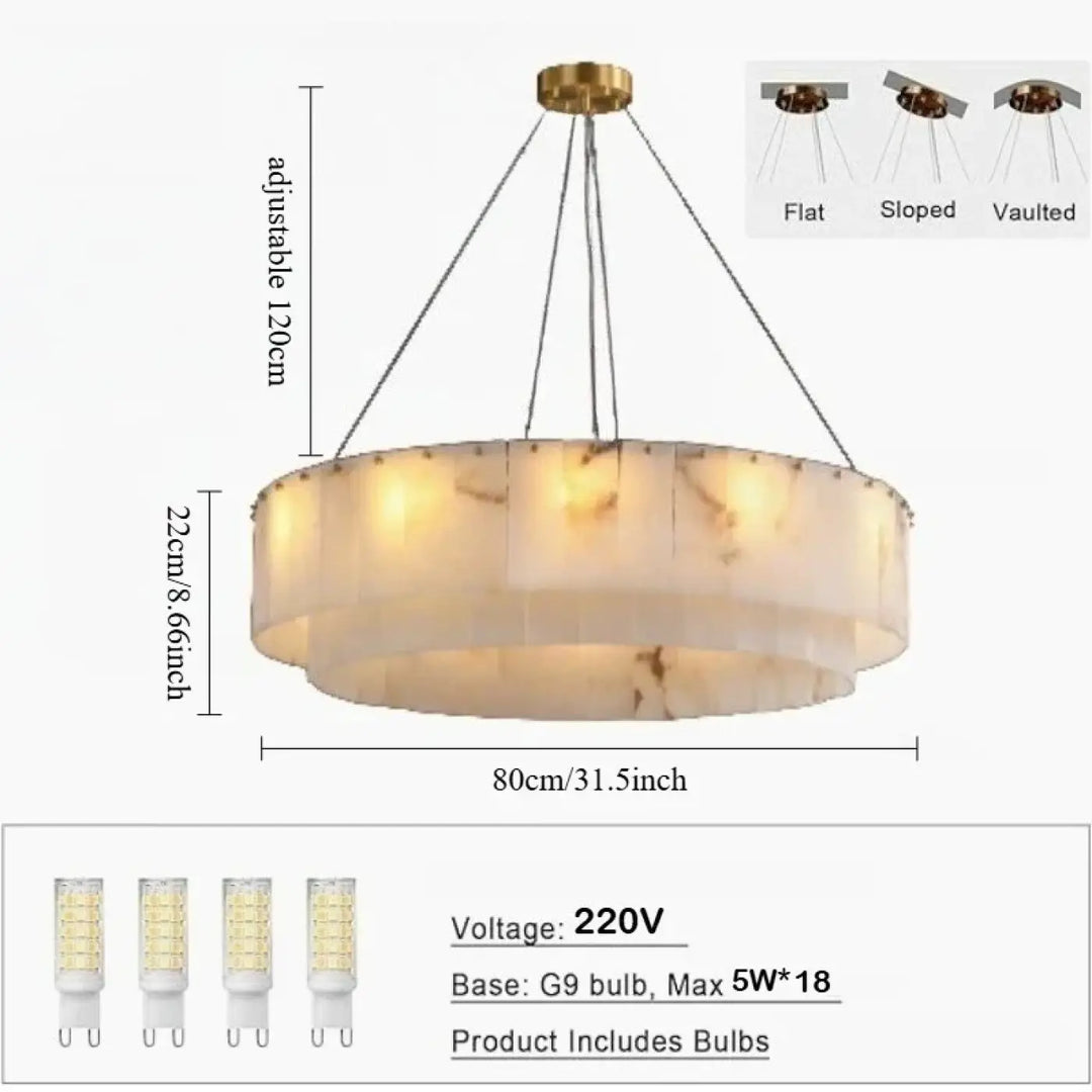Suspension circulaire effet marbre led design blanc chic