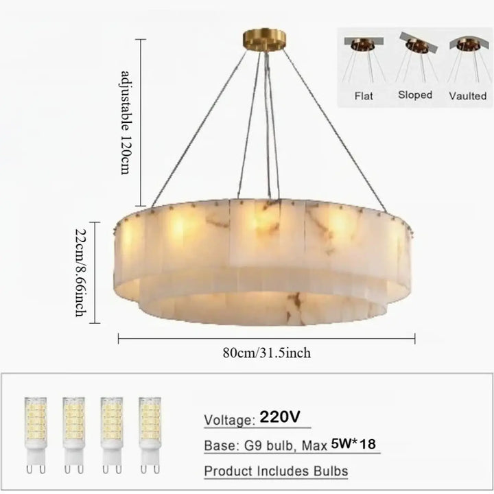 Suspension circulaire effet marbre led design blanc chic