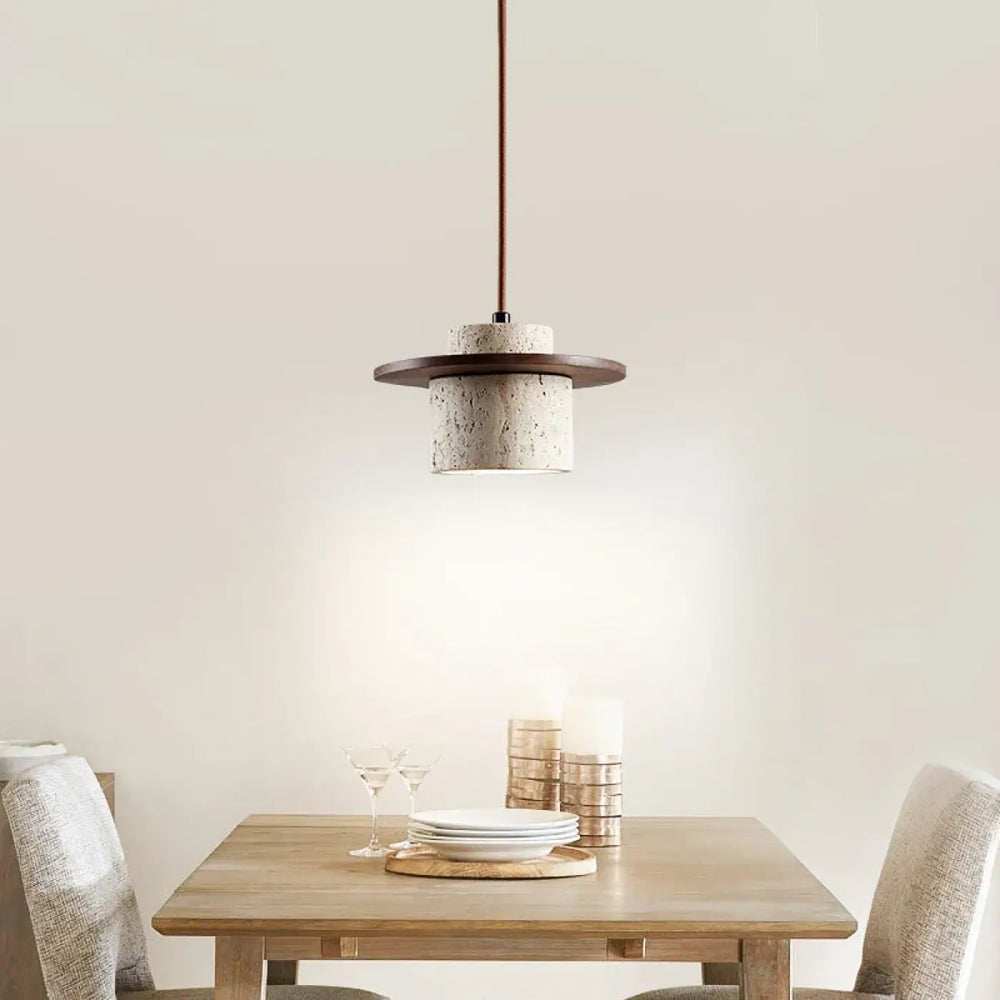 Suspension contemporain en marbre et bois naturel