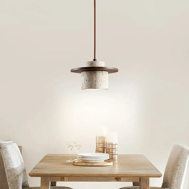 Suspension contemporain en marbre et bois naturel
