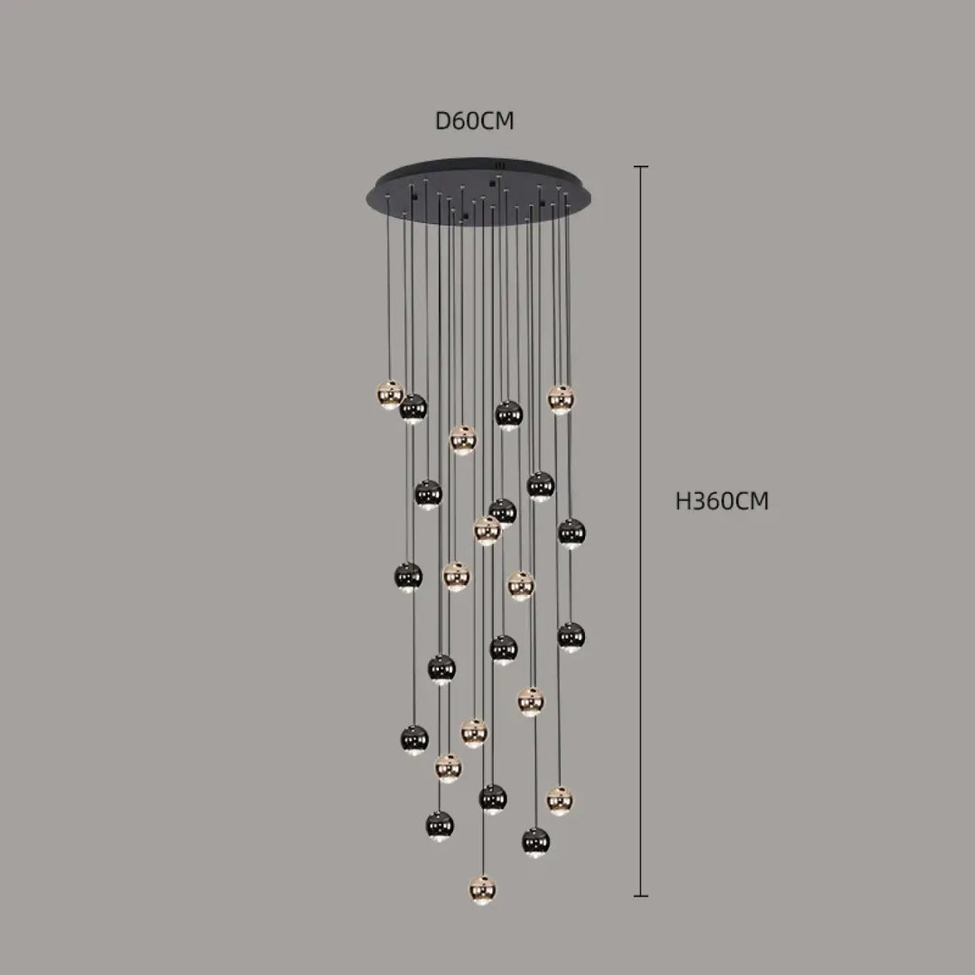 Suspension Contemporaine Cascade Boules Noires Dorées