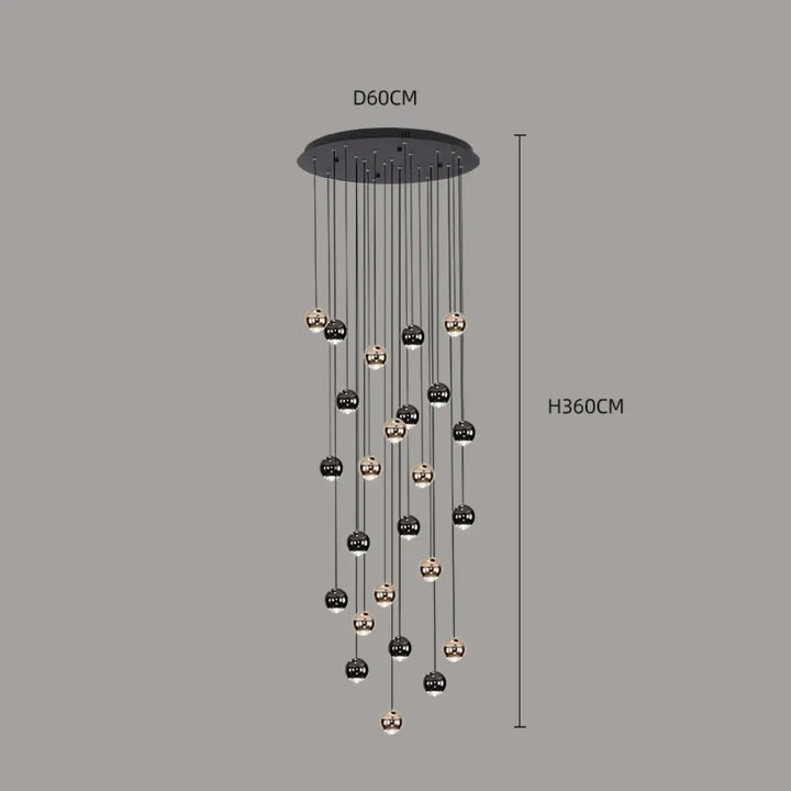 Suspension Contemporaine Cascade Boules Noires Dorées
