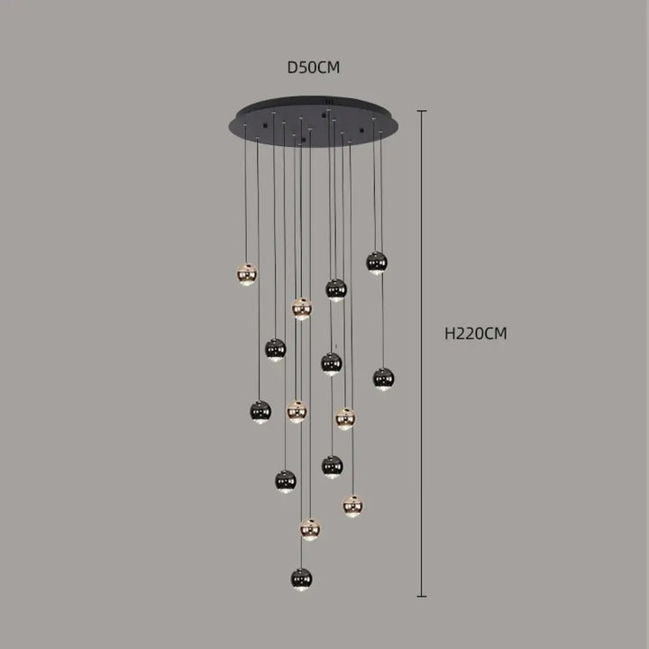 Suspension Contemporaine Cascade Boules Noires Dorées