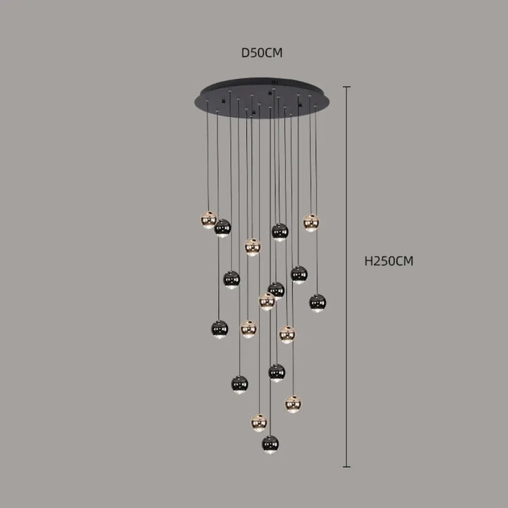 Suspension Contemporaine Cascade Boules Noires Dorées