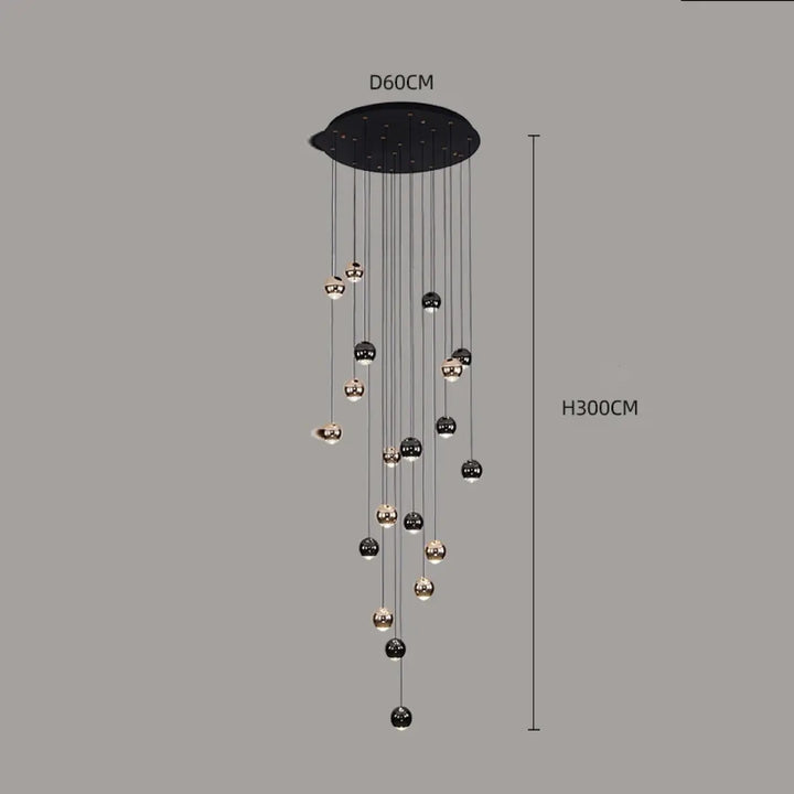 Suspension Contemporaine Cascade Boules Noires Dorées