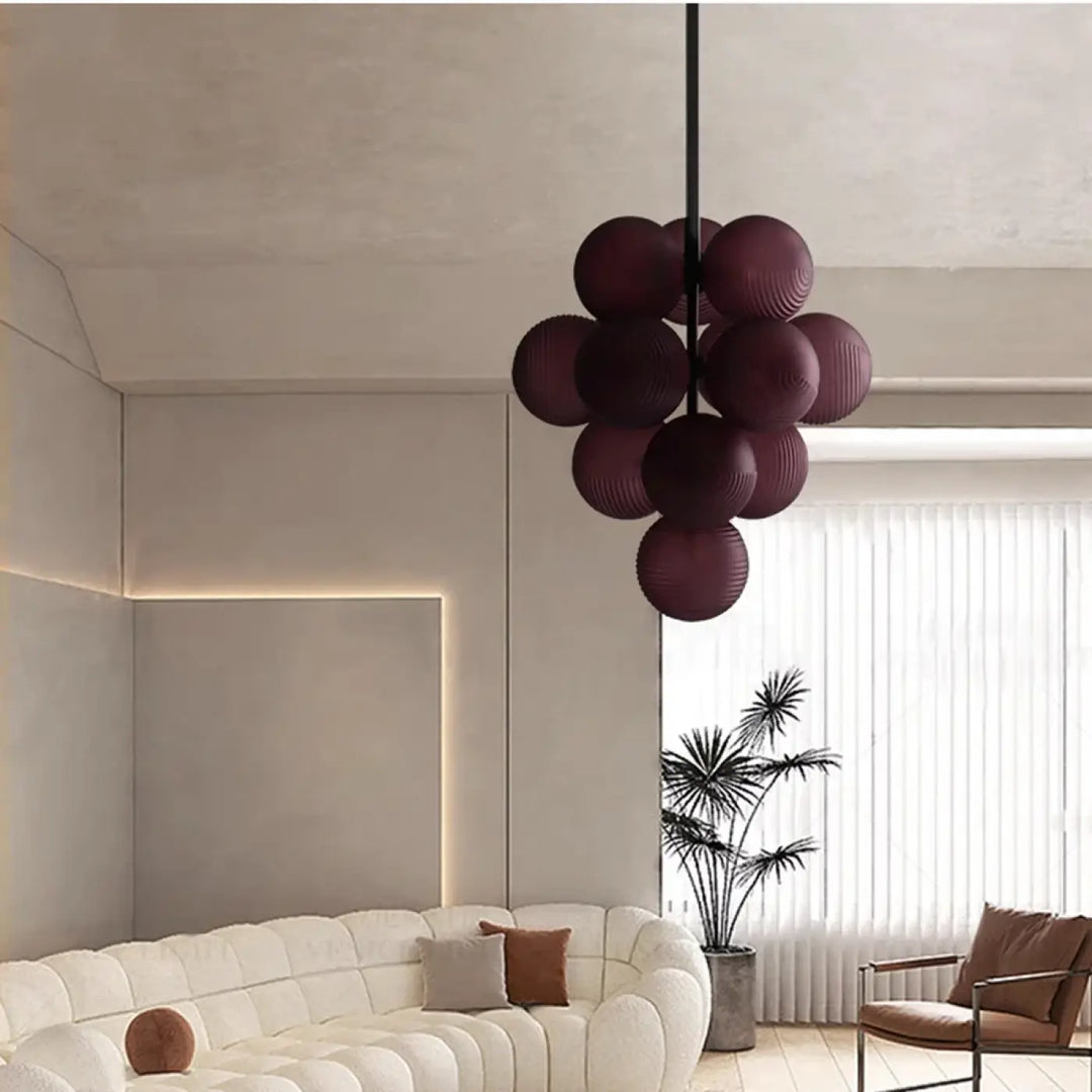 Suspension contemporaine grappe de boules en verre