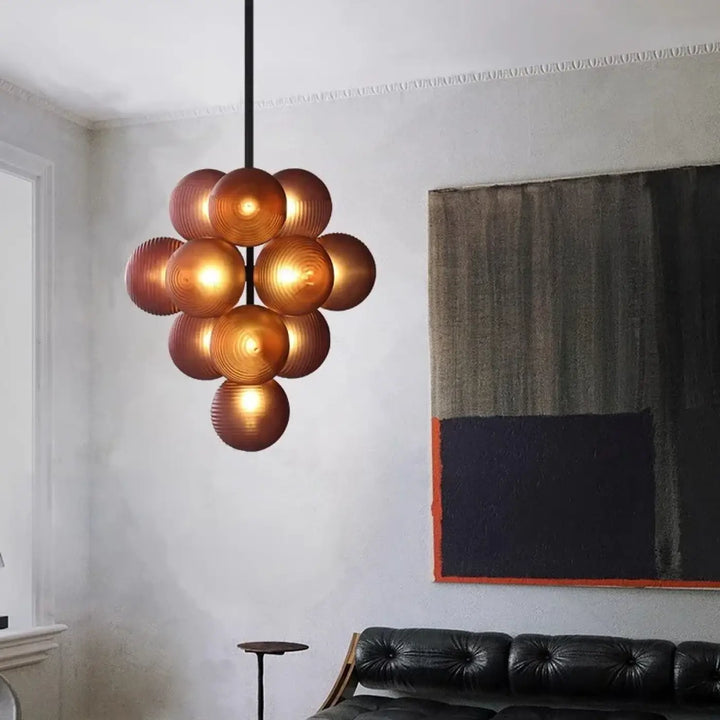 Suspension contemporaine grappe de boules en verre