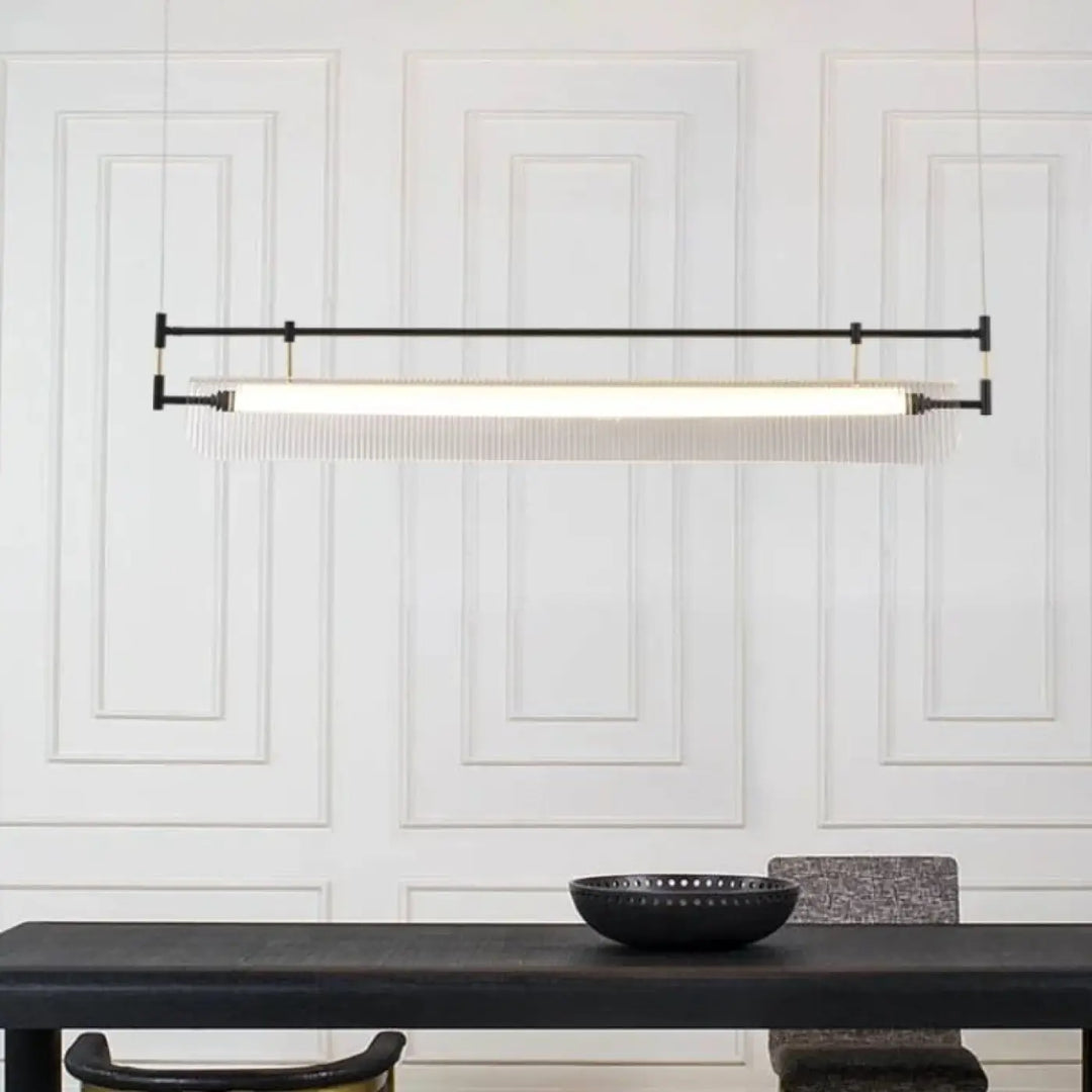 Suspension luminaire flotys en métal noir avec diffuseur en verre dépoli style aérien suspension contemporaine tube lumineux