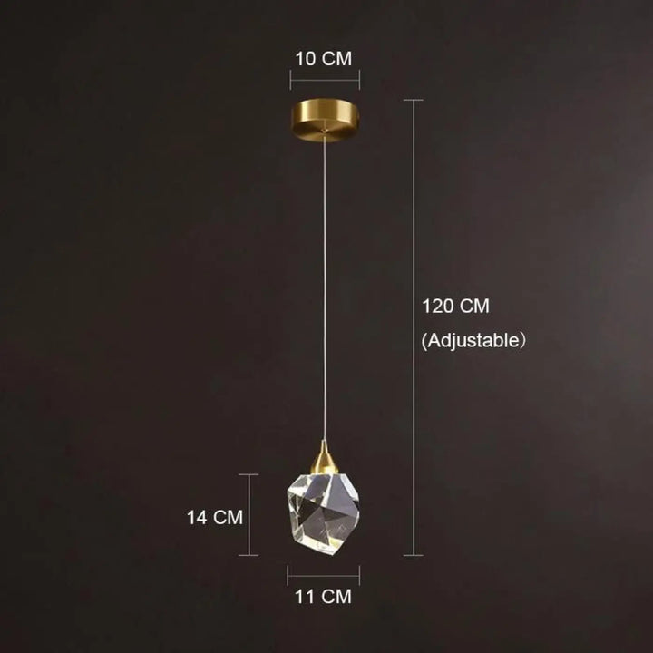 Suspension Cristal Moderne Forme Diamant Doré