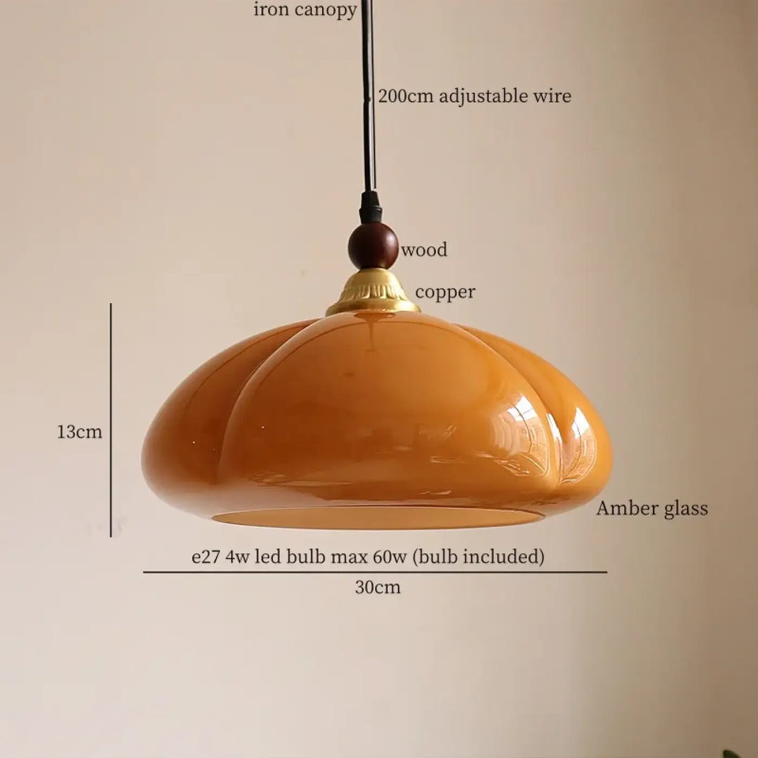 Suspension cuivre et verre ambré style contemporain raffiné
