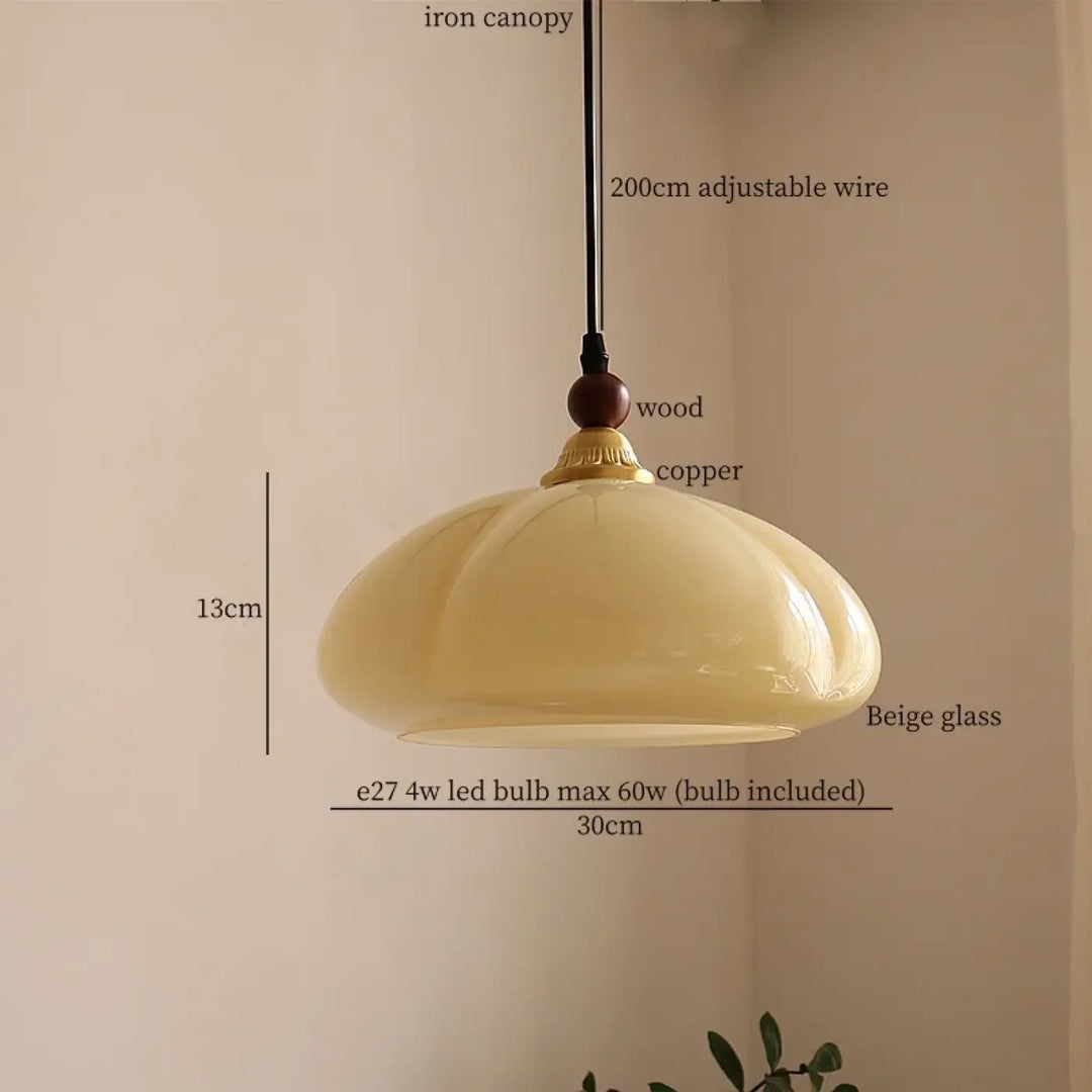 Suspension cuivre et verre ambré style contemporain raffiné