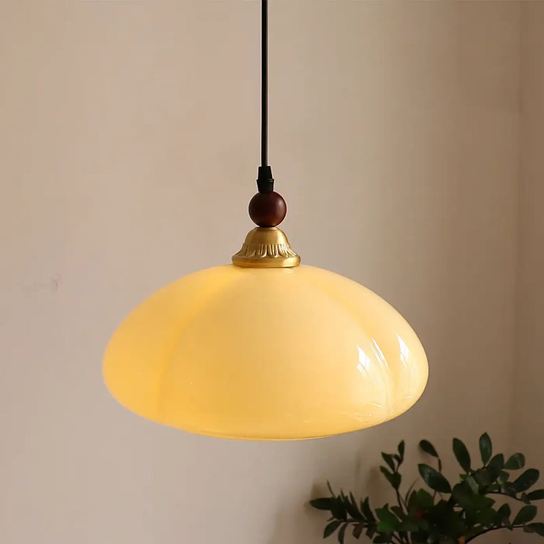Suspension cuivre et verre ambré style contemporain raffiné