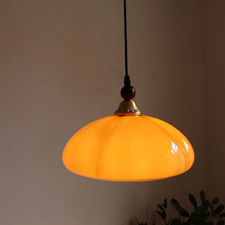 Suspension cuivre et verre ambré style contemporain raffiné