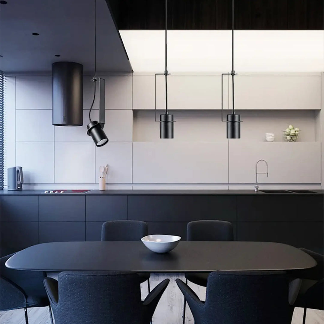 Suspension cylindrique noire minimaliste moderne chic