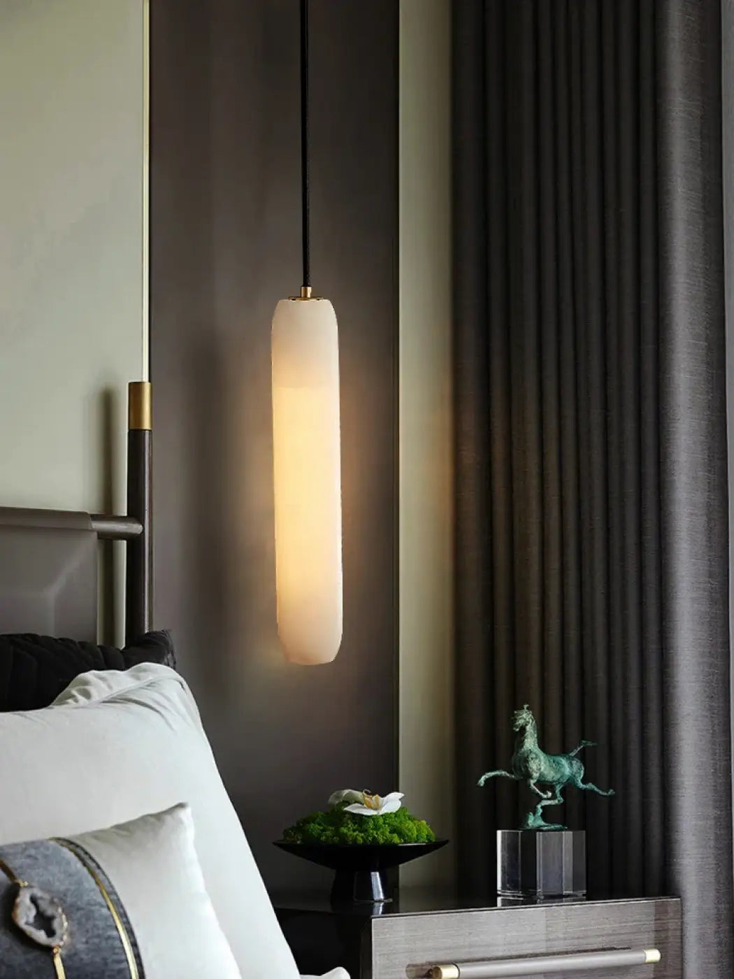 Modern and Minimalist All Copper Natural Marble Chandelier Suitable for Bedroom Bedside Study Balcony Restaurant E14