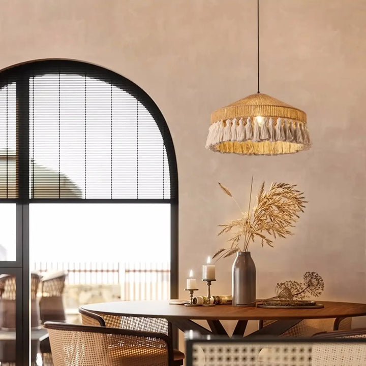 Suspension en corde style bohème moderne beige chic
