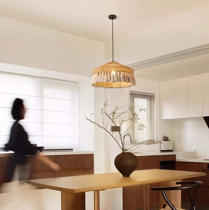 Suspension en corde style bohème moderne beige chic