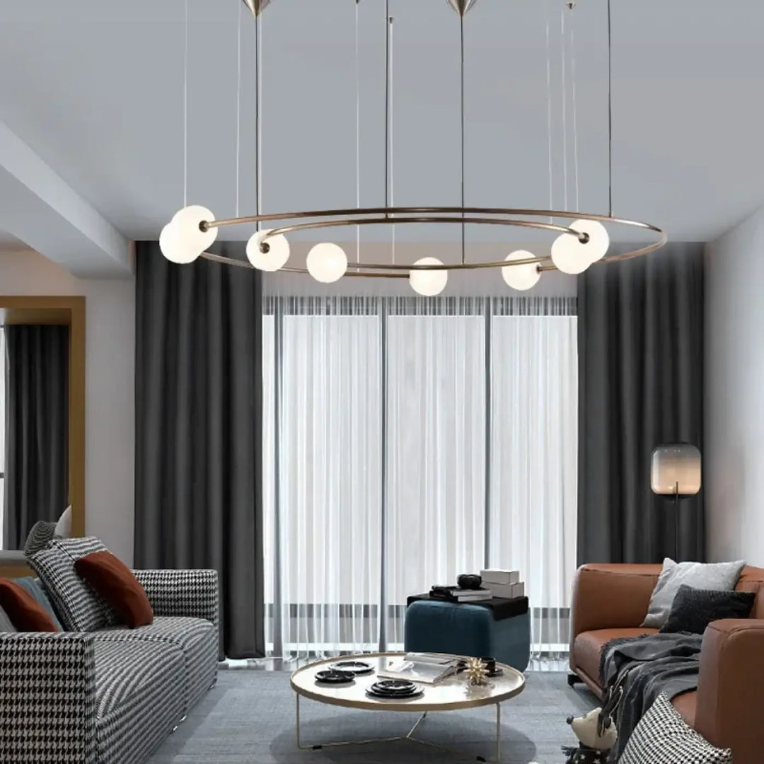 Suspension Design Anneau Aérien Avec Sphères Opales

