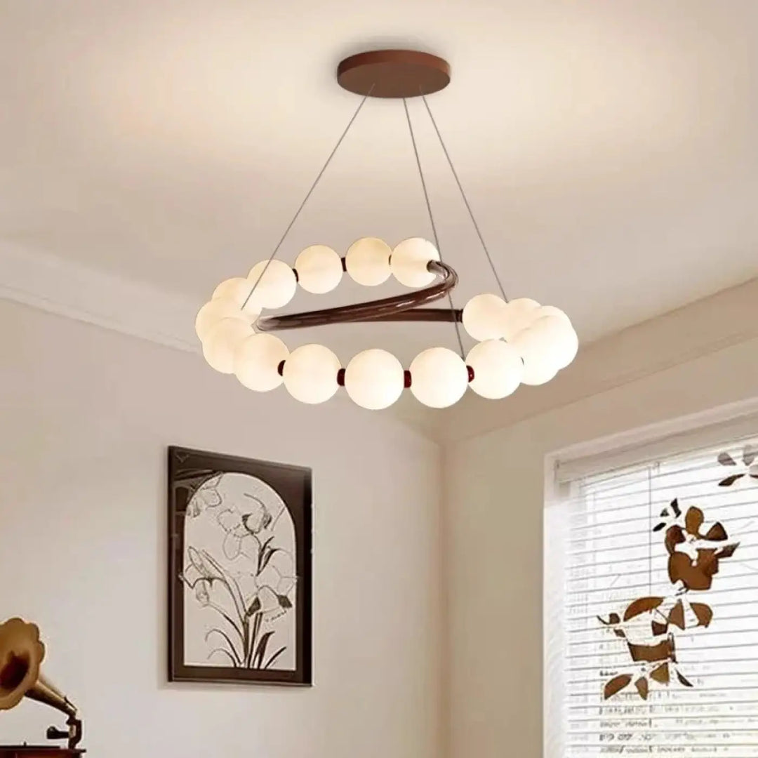 Suspension design anneau lumineux à globes blancs