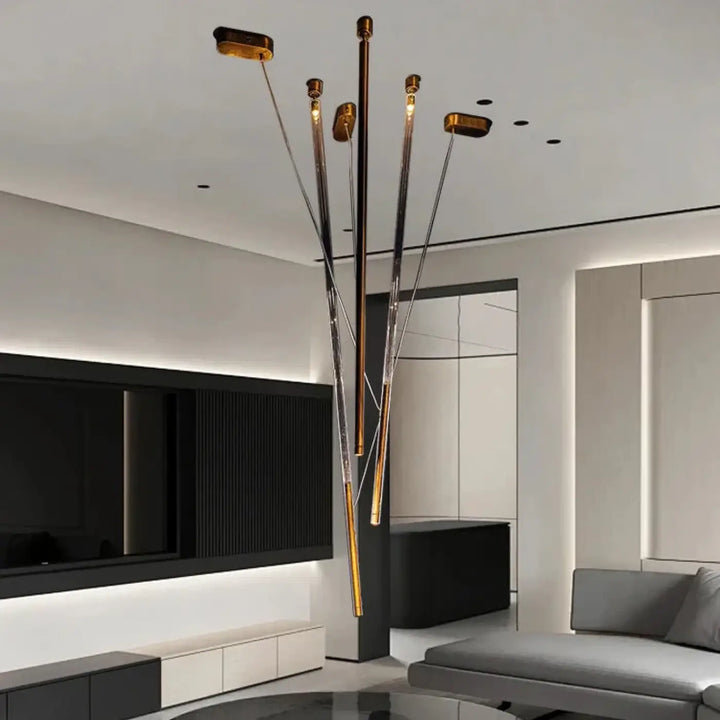 Suspension design artistique à tiges lumineuses led design