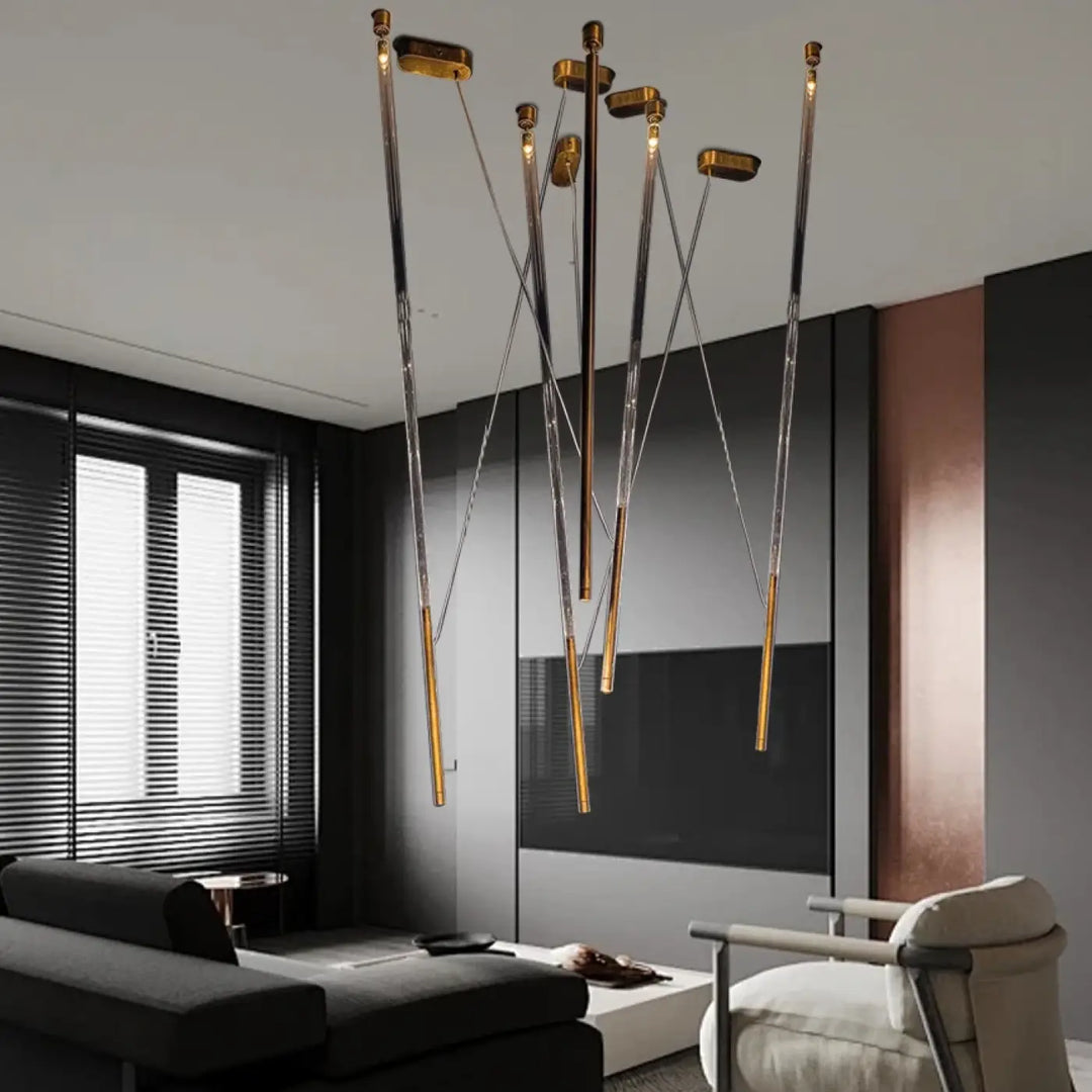 Suspension design artistique à tiges lumineuses led design