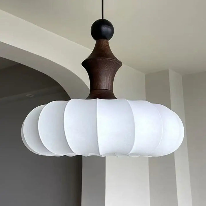 Suspension Design Blanche Abat Jour Tissu Bois Élégant Style