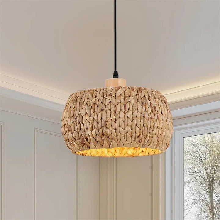 Suspension bohème en fibres végétales beige style naturel