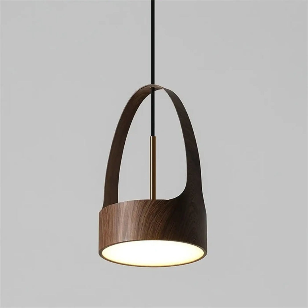 Suspension design bois moderne avec abat-jour cylindrique élégant


