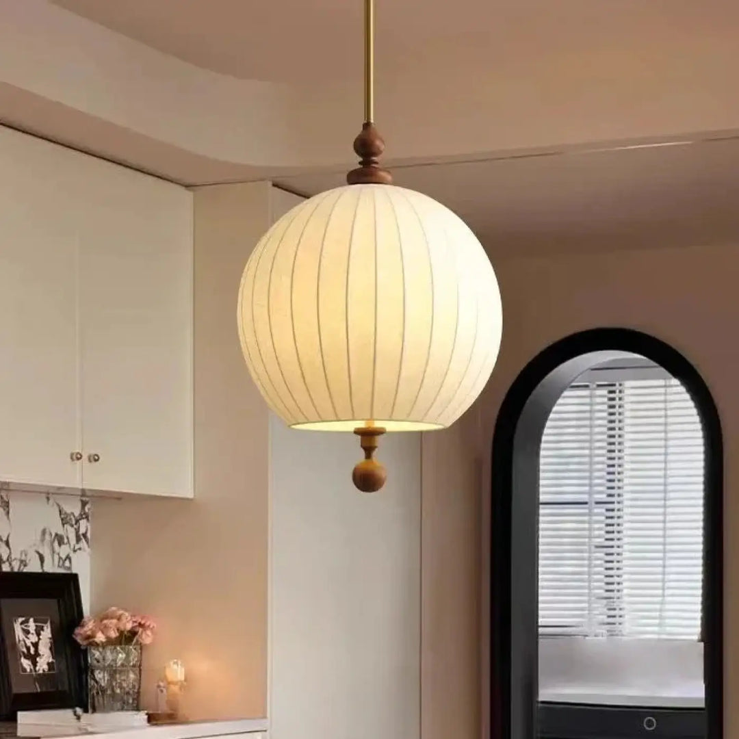 Suspension Design Boule Blanche Tissu Et Bois Élégance Vintage

