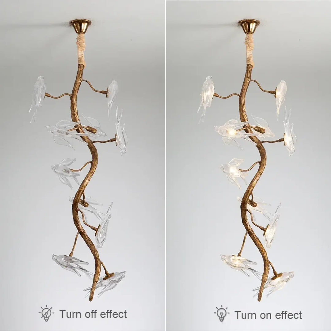 Suspension Design Branche Dorée Avec Fleurs Lumineuses