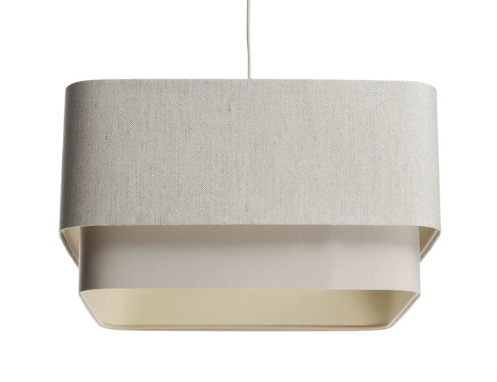 Suspension design carrée kwadro duo beige crème avec abat-jour en tissu beige texturé et doublure intérieure crème lisse